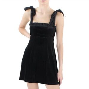 Danielle Bernstein Black Velvet Adjustable Satin Tie Straps Mini Dress NWT
